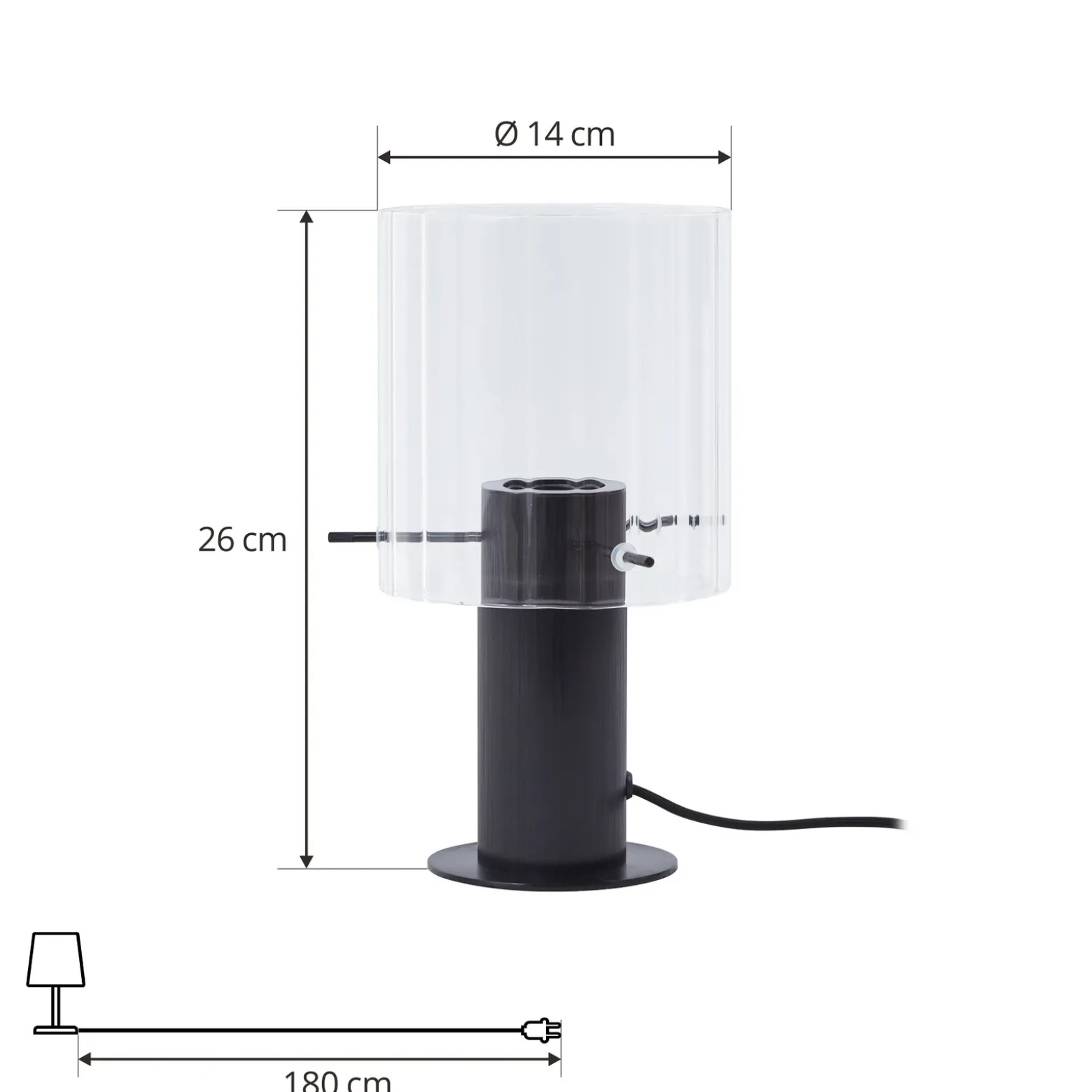 Lucande lámpara de mesa Eirian, negro, cristal, Ø 14 cm, E27