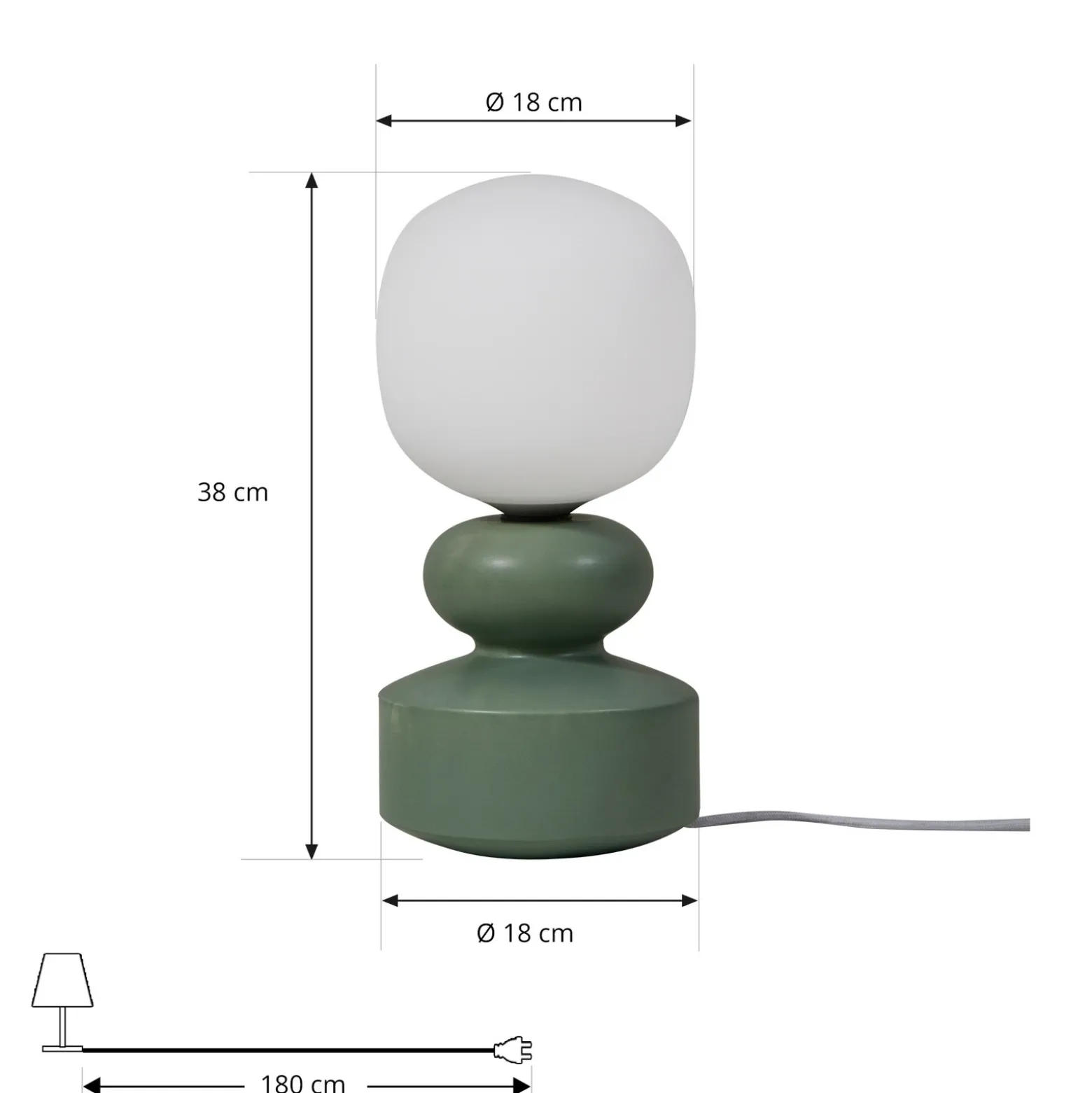 Lucande lámpara de mesa Fidelo, blanco/verde, 38 cm, vidrio, cerámica