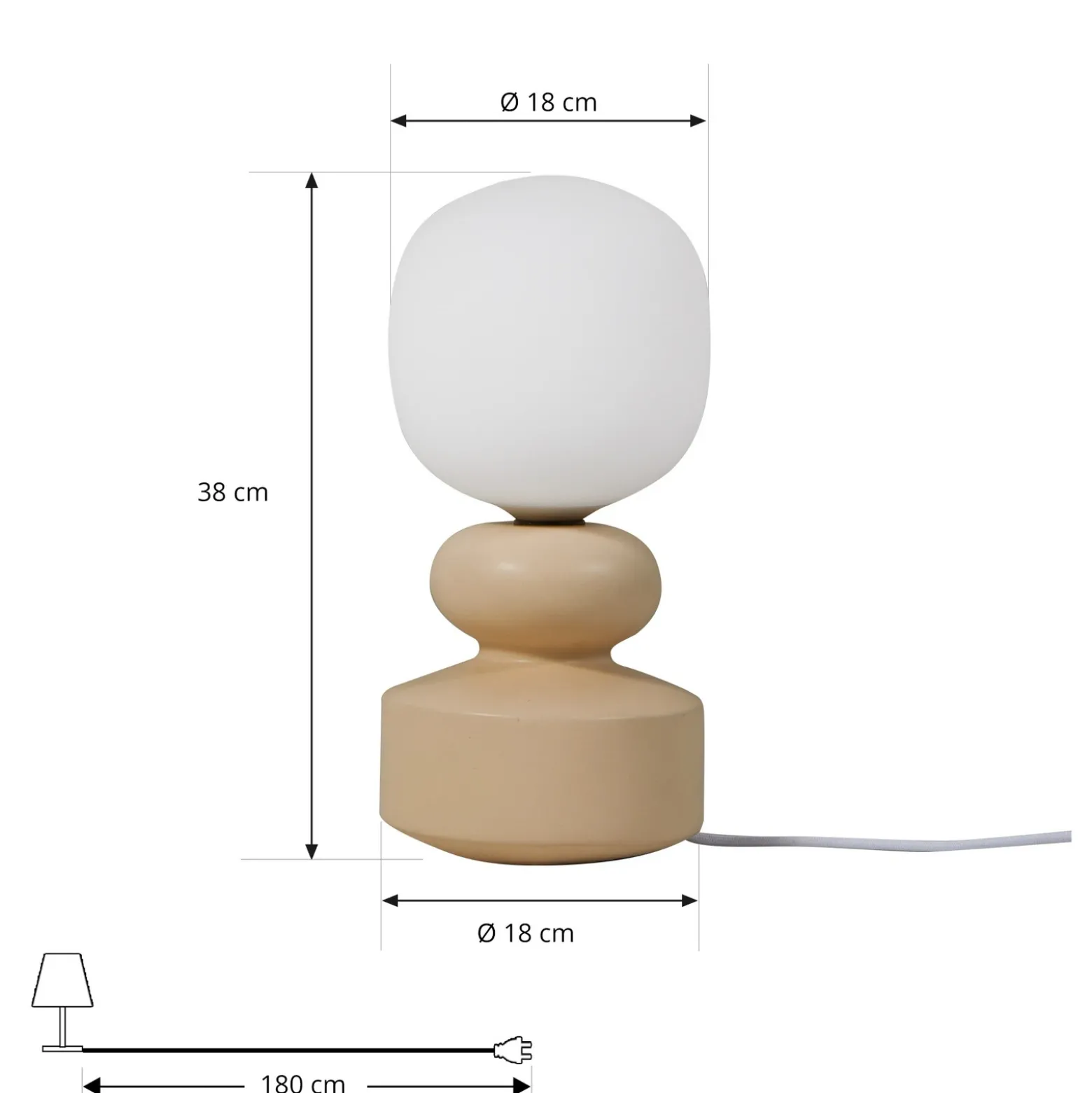 Lucande lámpara de mesa Fidelo, blanco/amarillo, 38 cm, vidrio, cerámica