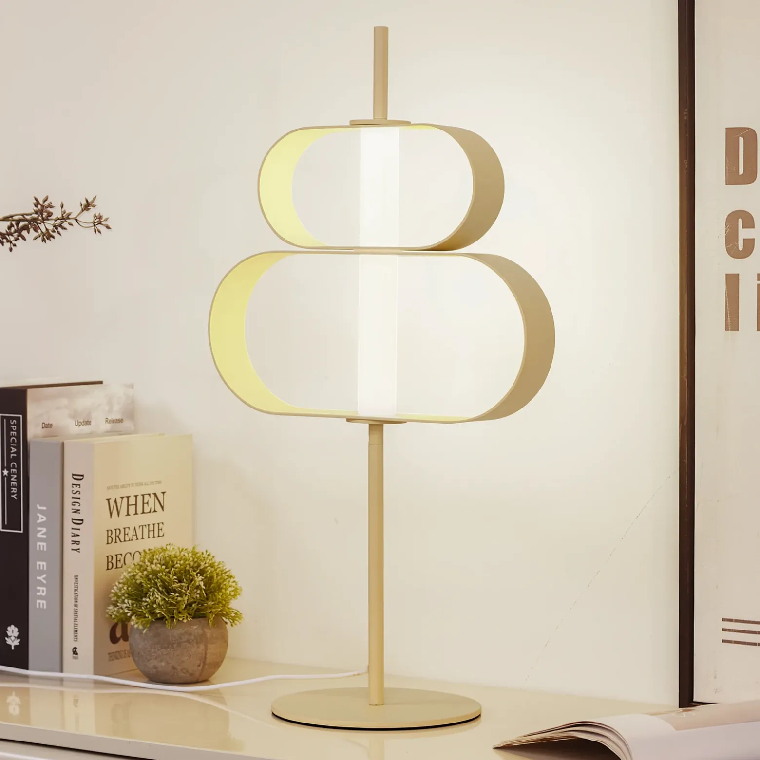 Lucande Lámpara de mesa LED Audrina, beige, metal, atenuable