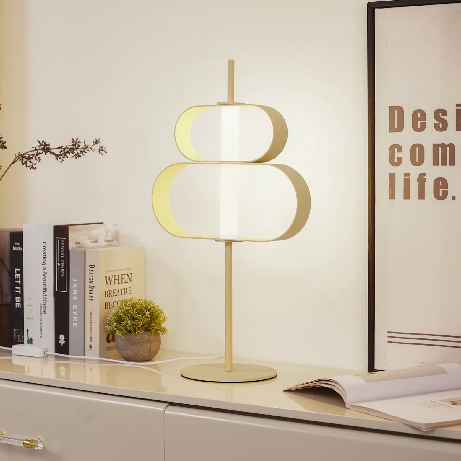 Lucande Lámpara de mesa LED Audrina, beige, metal, atenuable
