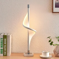 Lucande Lámpara de mesa LED Edano, 60 cm, blanca, textil, atenuable