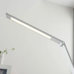 Lucande lámpara de mesa LED Nicano, gris, metal, atenuable.