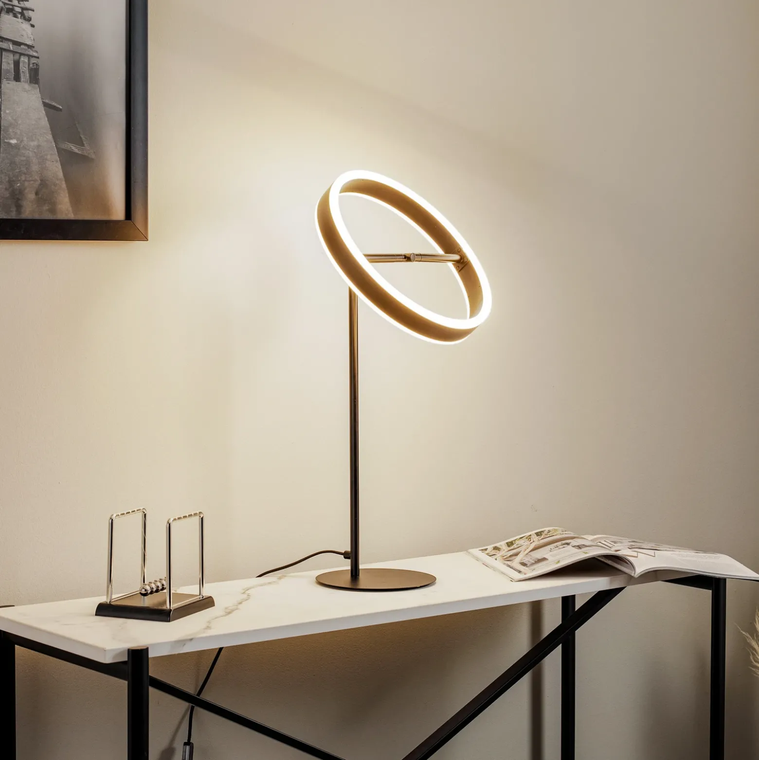 Lucande Lámpara de mesa LED Yekta, negra, 59 cm, atenuable
