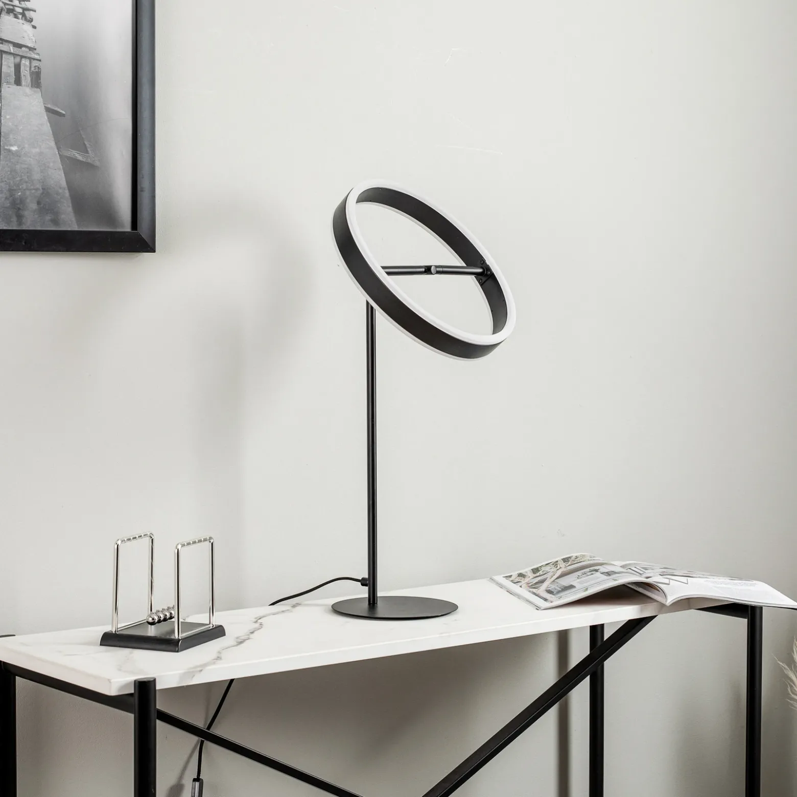 Lucande Lámpara de mesa LED Yekta, negra, 59 cm, atenuable