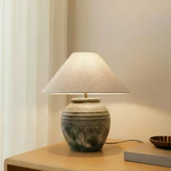 Lucande lámpara de mesa Thalorin, altura 46 cm, gris, cerámica