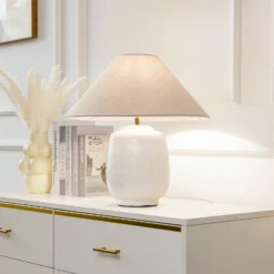Lucande lámpara de mesa Thalorin, altura 47 cm, blanco, cerámica