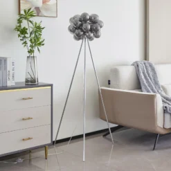Lucande Lámpara de pie Diborah, gris humo, cristal, 150 cm, G9