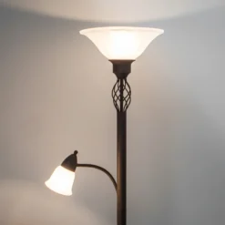 Lucande Lámpara de pie Dunja, blanco/óxido, metal, lámpara de lectura