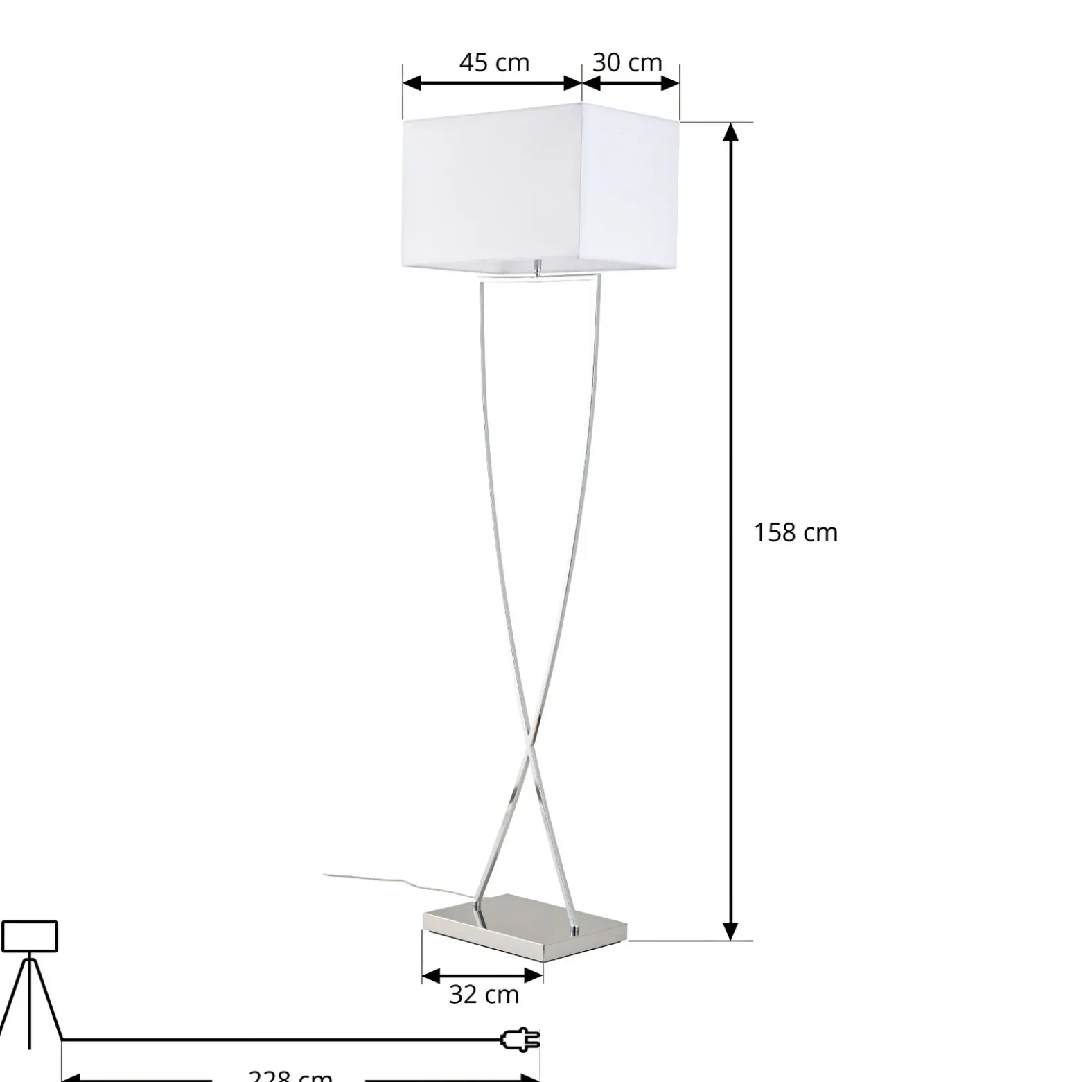 Lucande lámpara de pie Evaine, cromo/blanco, metal, 157 cm, E27