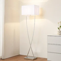 Lucande lámpara de pie Evaine, cromo/blanco, metal, 157 cm, E27