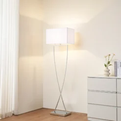Lucande lámpara de pie Evaine, cromo/blanco, metal, 157 cm, E27
