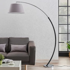 Lucande Lámpara de pie Evelyna, gris/negro, metal, 192 cm