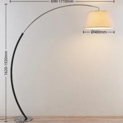 Lucande Lámpara de pie Evelyna, gris/negro, metal, 192 cm