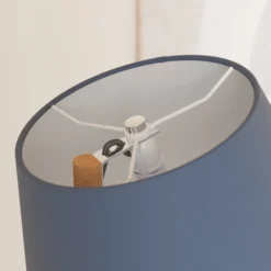 Lucande Lámpara de pie Jinda, azul, madera, tela, 160 cm, E27