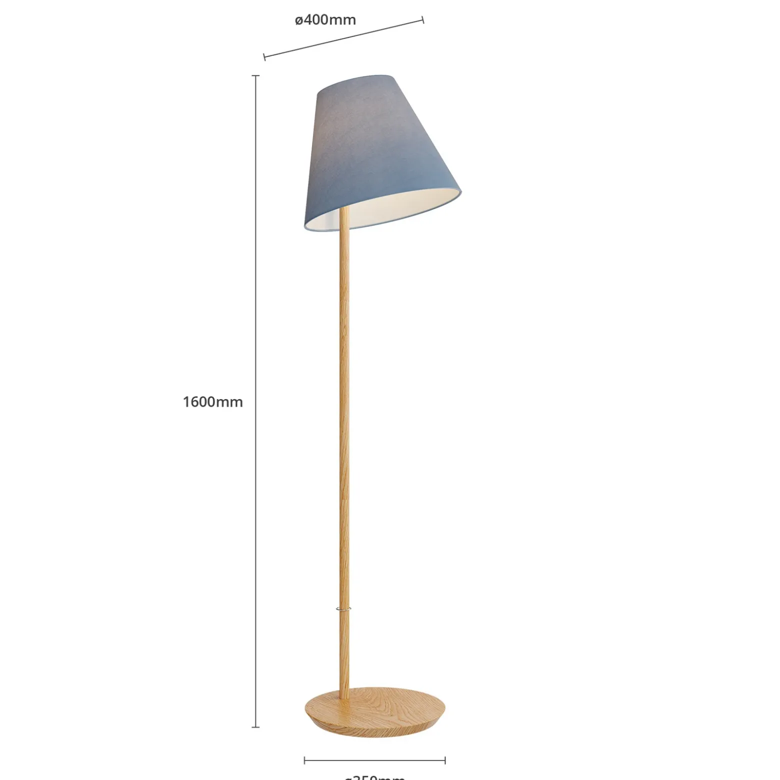 Lucande Lámpara de pie Jinda, azul, madera, tela, 160 cm, E27