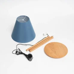 Lucande Lámpara de pie Jinda, azul, madera, tela, 160 cm, E27