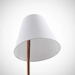 Lucande lámpara de pie Jinda, blanco, madera, tela, 160 cm, E27