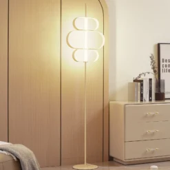 Lucande Lámpara de pie LED Audrina, beige, metal, atenuable