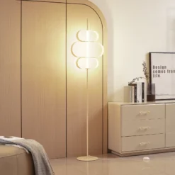 Lucande Lámpara de pie LED Audrina, beige, metal, atenuable