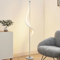 Lucande Lámpara de pie LED Edano, 154 cm, blanca, textil, atenuable