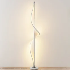 Lucande Lámpara de pie LED Edano, 154 cm, blanca, textil, atenuable