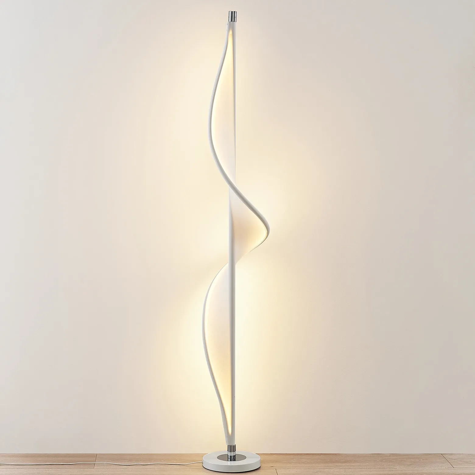 Lucande Lámpara de pie LED Edano, 154 cm, blanca, textil, atenuable