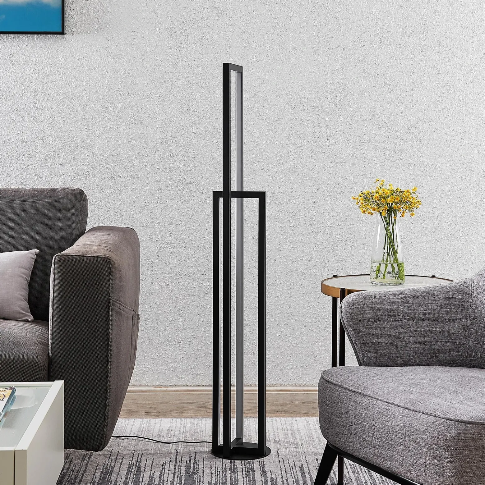 Lucande Lámpara de pie LED Hylda, 123 cm, negro, aluminio