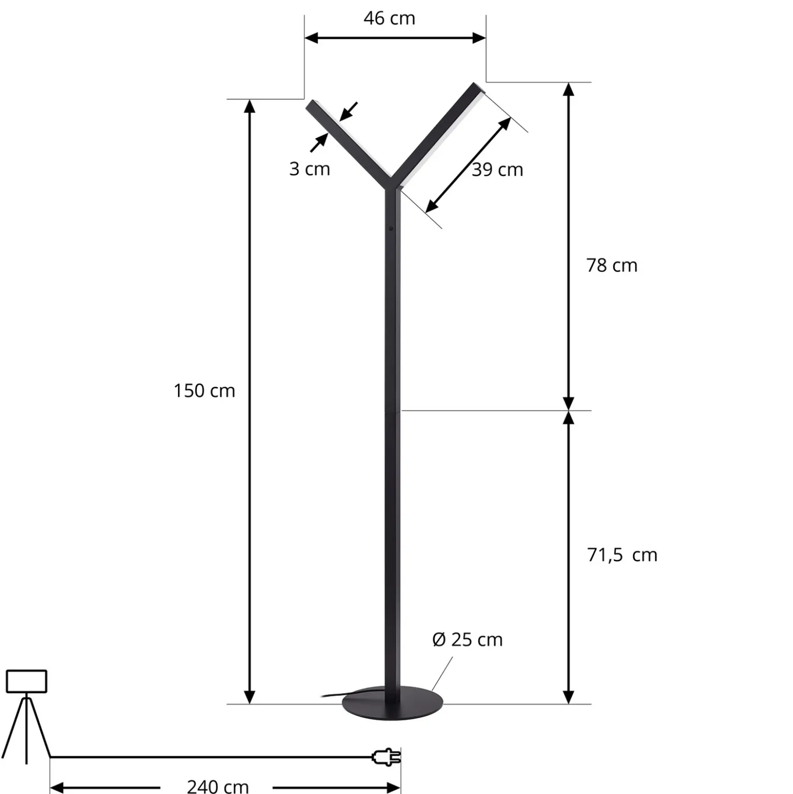 Lucande Lámpara de pie LED Ilian, negra, metal, CCT, atenuable