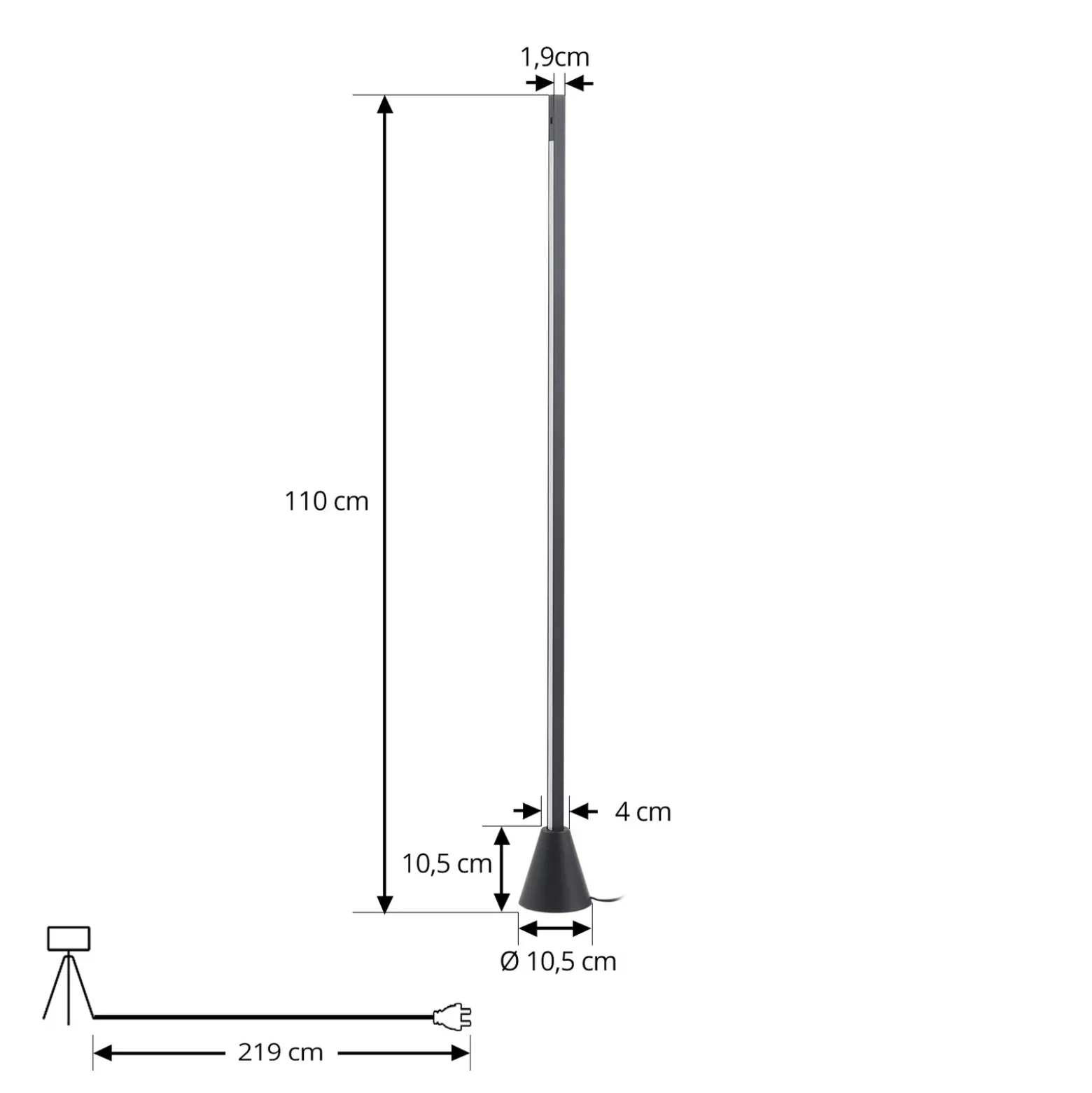 Lucande lámpara de pie LED Linija, negra, altura 110 cm, sensor