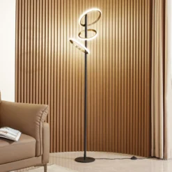 Lucande lámpara de pie LED Madu, negra, metal, 160 cm, atenuable