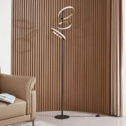 Lucande lámpara de pie LED Madu, negra, metal, 160 cm, atenuable