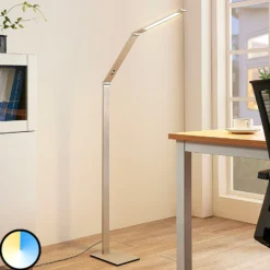 Lucande lámpara de pie LED Nicano, gris, metal, CCT, 125cm