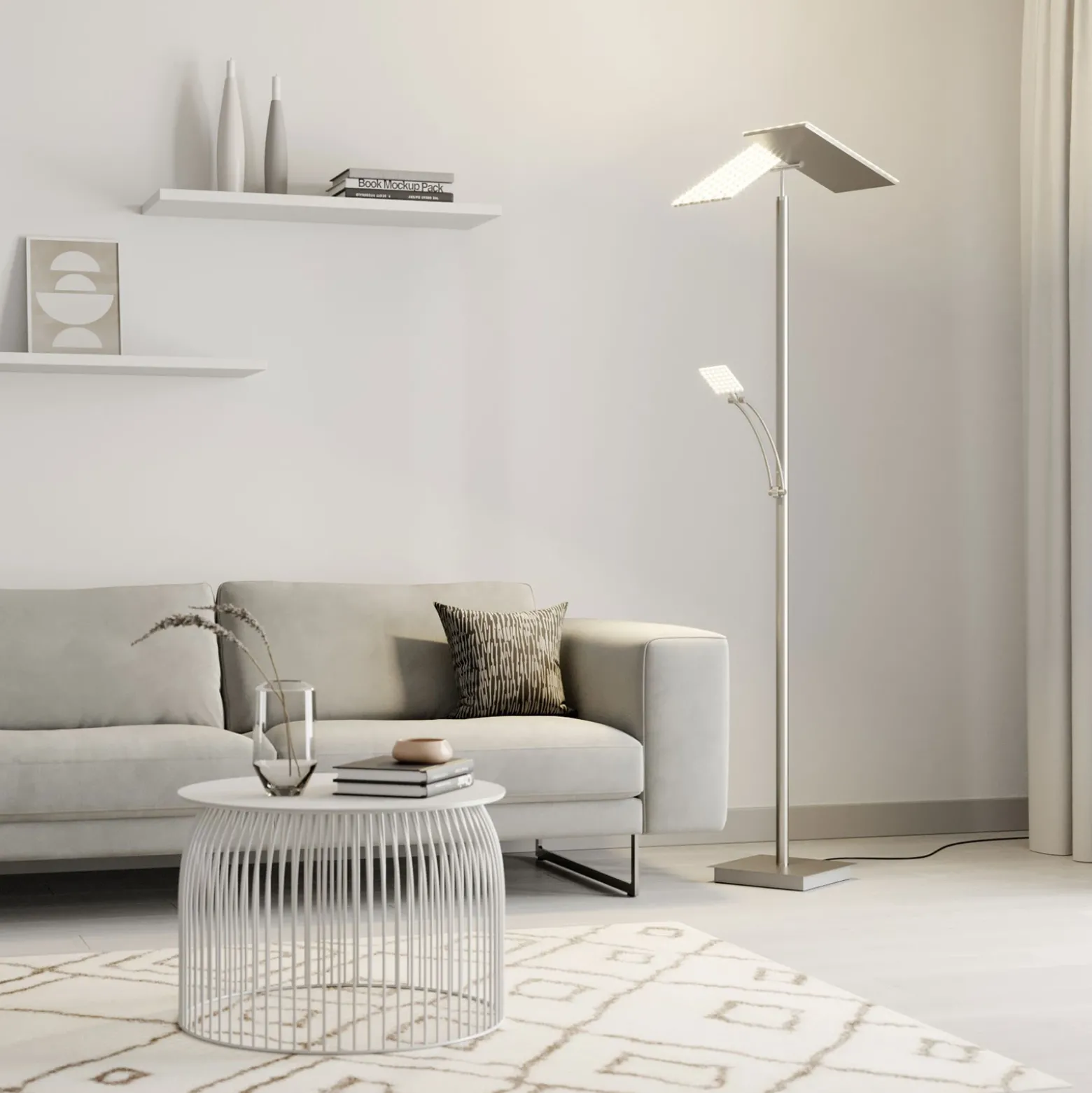 Lucande Lámpara de pie LED Parthena, níquel, metal, 180 cm