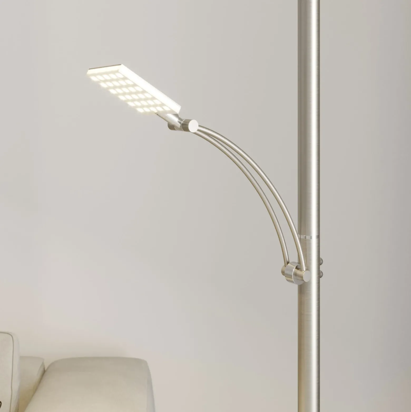 Lucande Lámpara de pie LED Parthena, níquel, metal, 180 cm