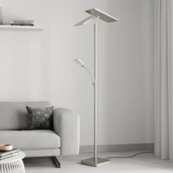 Lucande Lámpara de pie LED Parthena, níquel, metal, 180 cm