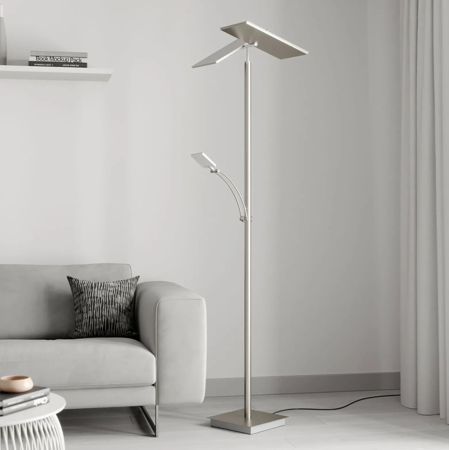 Lucande Lámpara de pie LED Parthena, níquel, metal, 180 cm