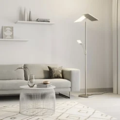 Lucande Lámpara de pie LED Parthena, níquel, metal, 180 cm