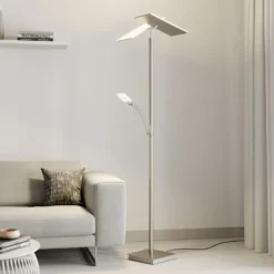 Lucande Lámpara de pie LED Parthena, níquel, metal, 180 cm
