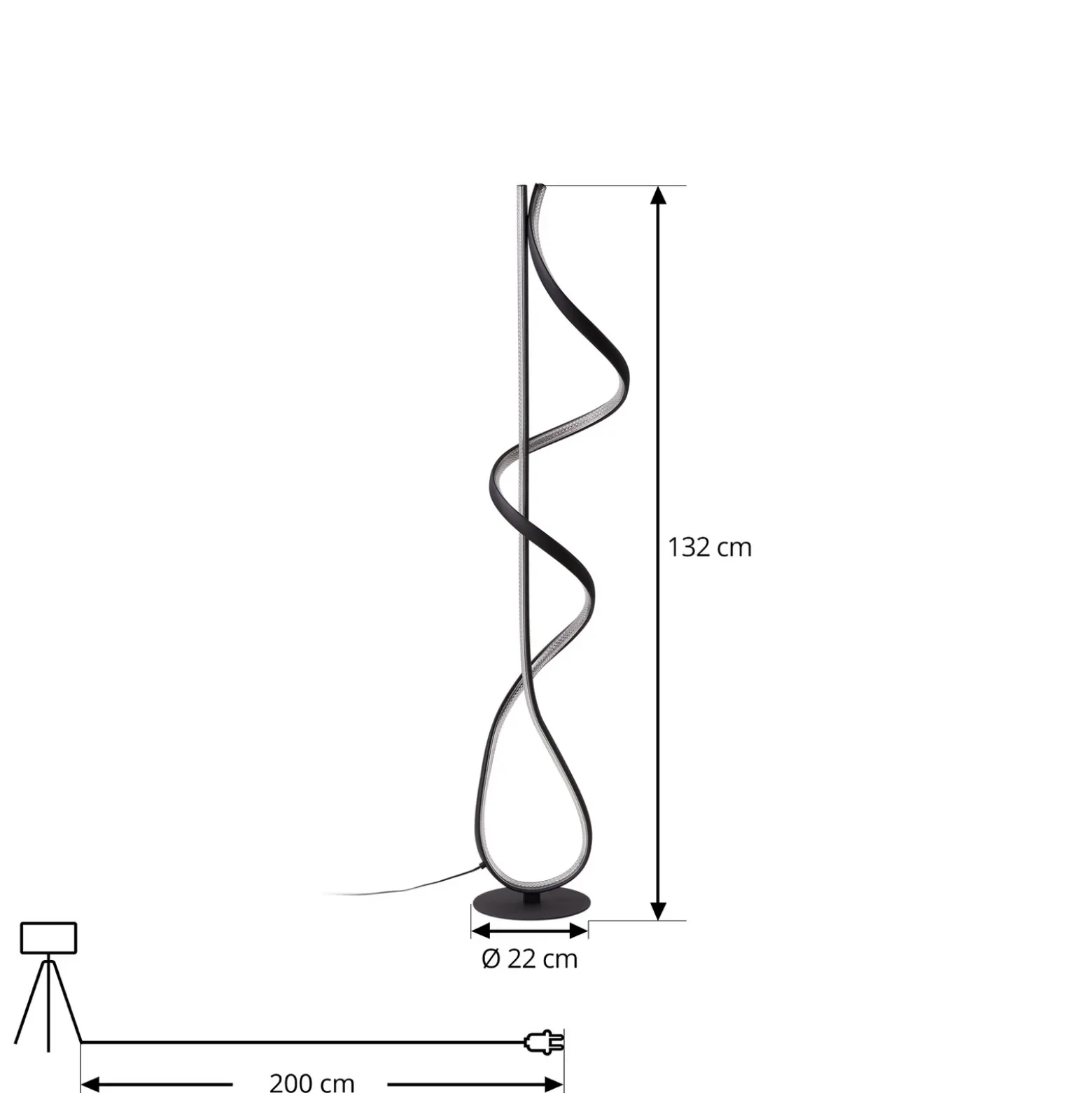 Lucande Lámpara de pie LED Rodado, negro, 132 cm, aluminio