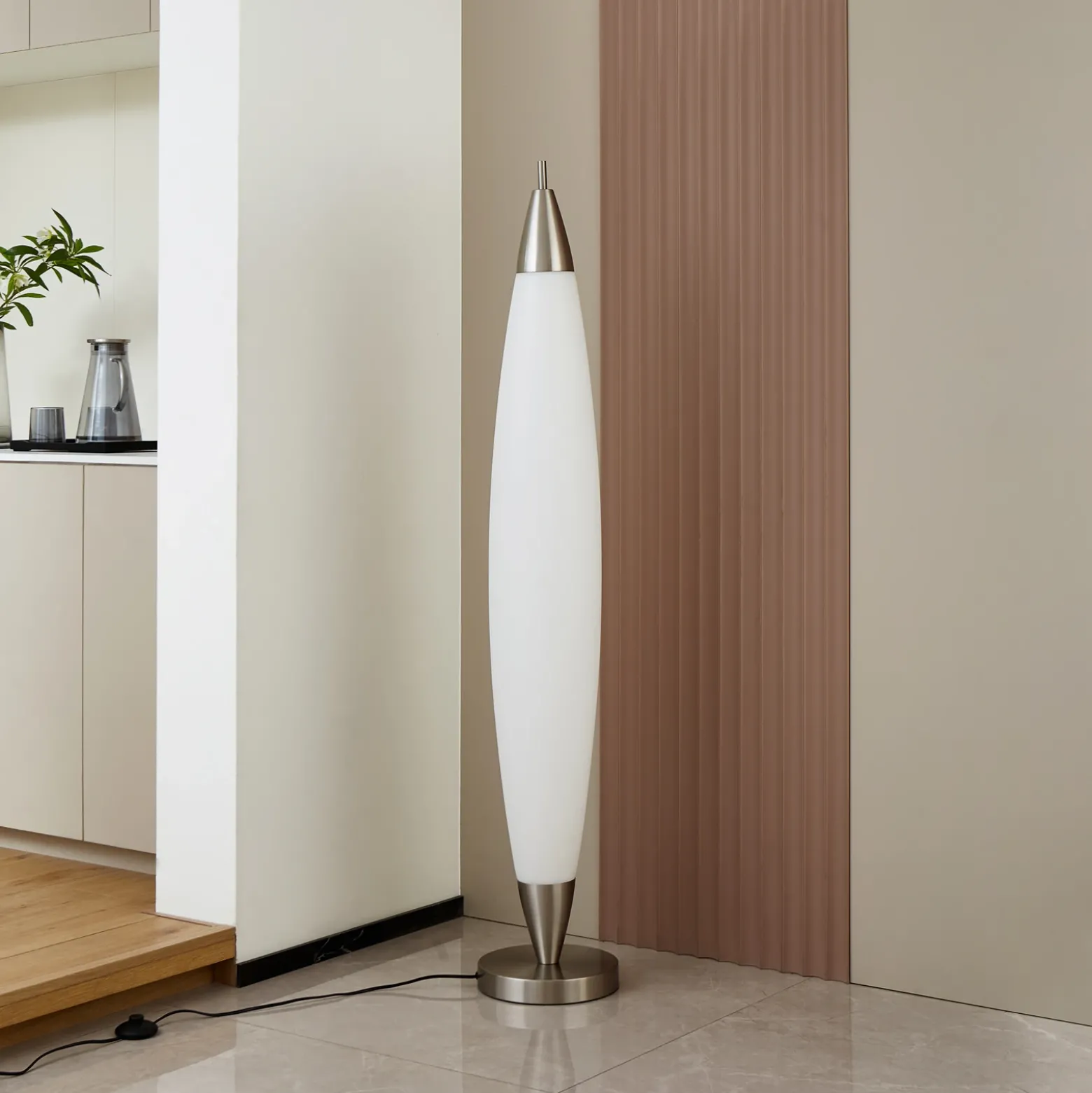 Lucande Lámpara de pie LED Tarell, blanco/níquel, 146 cm, atenuable