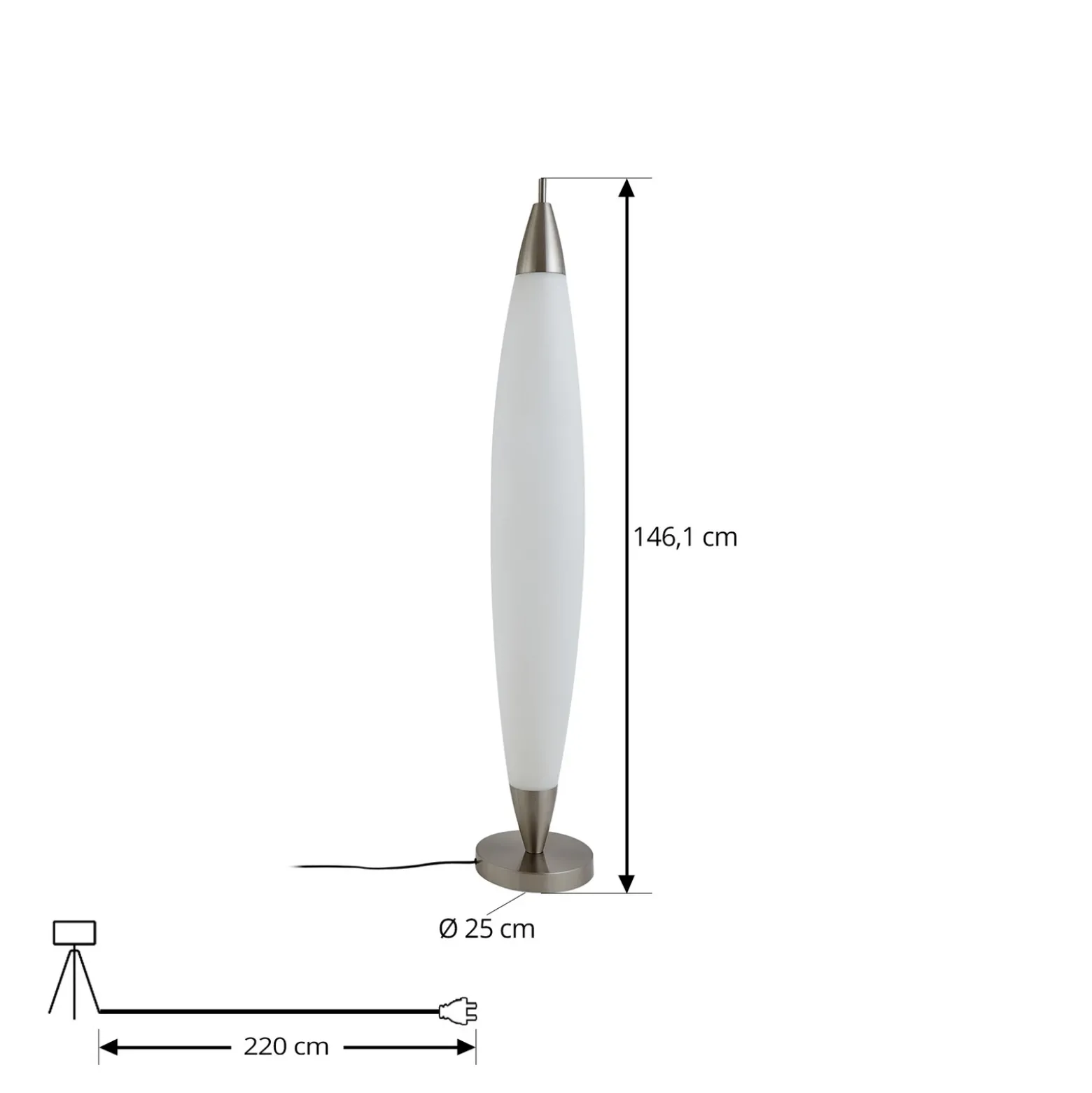 Lucande Lámpara de pie LED Tarell, blanco/níquel, 146 cm, atenuable