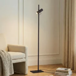 Lucande Lámpara de pie Lysias, negro, metal, altura 143,2 cm