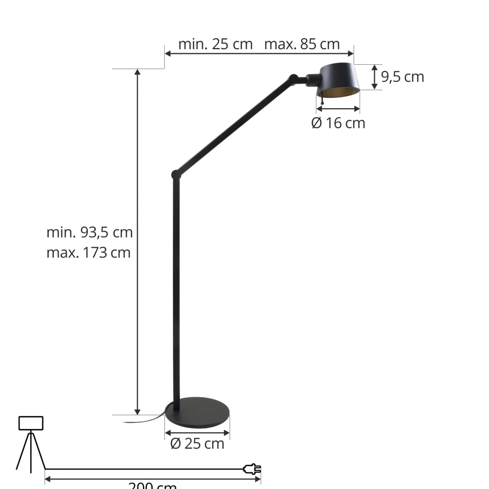 Lucande lámpara de pie Silka, altura 173 cm, negro, metal