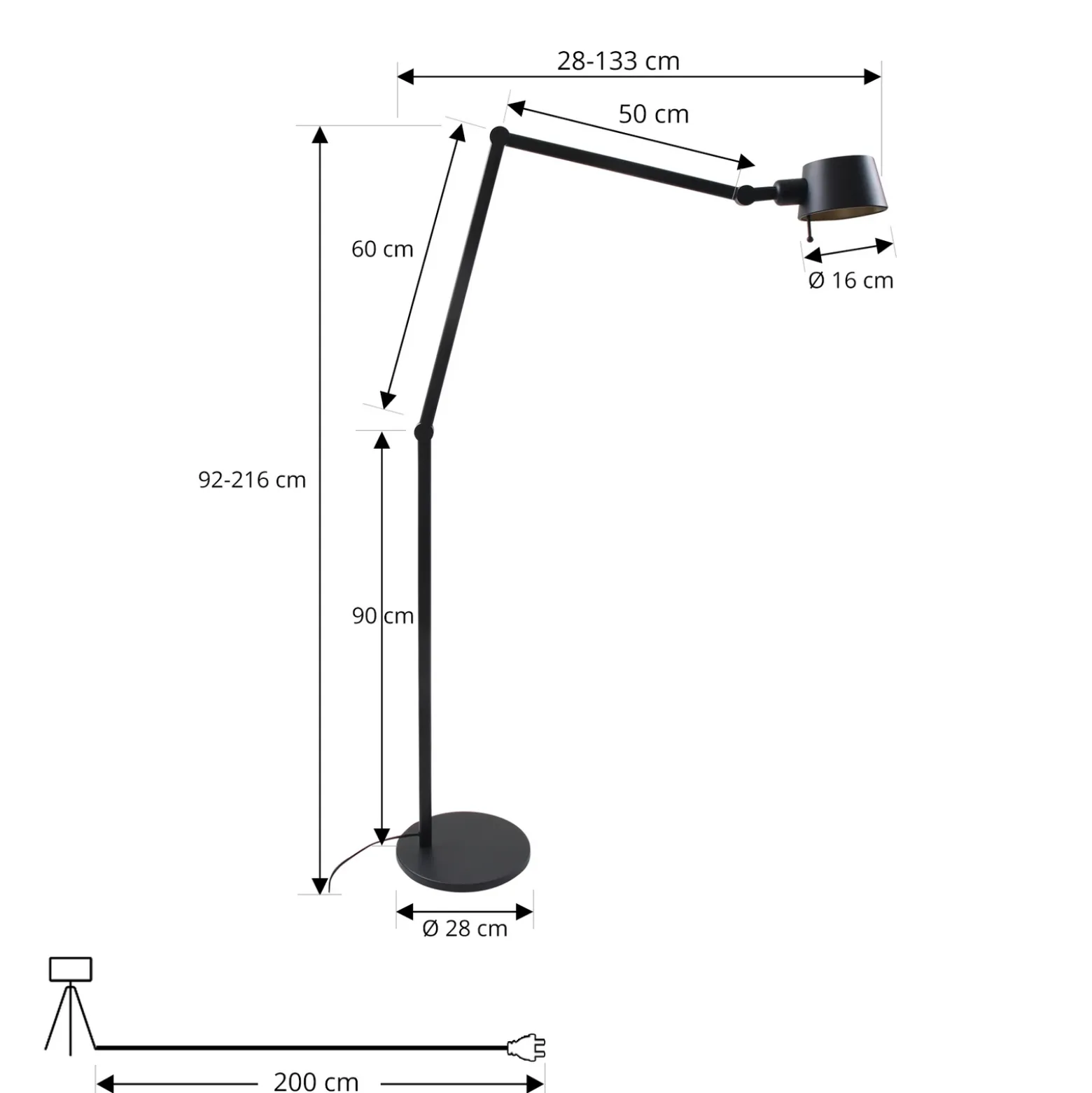 Lucande lámpara de pie Silka, altura 216 cm, negro, metal