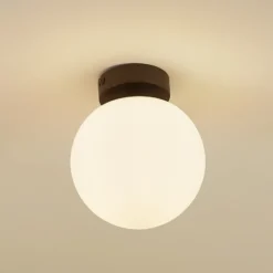 Lucande lámpara de techo Bidolo, negro, cristal, Ø 15 cm, IP44