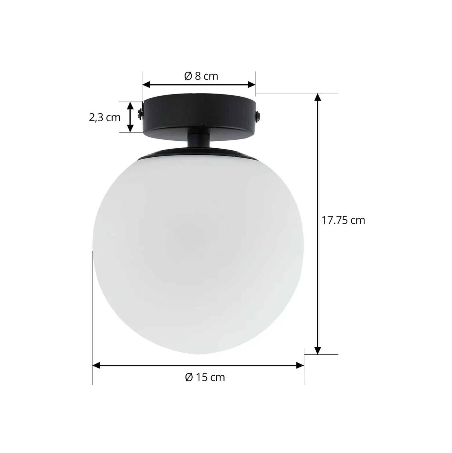 Lucande lámpara de techo Bidolo, negro, cristal, Ø 15 cm, IP44