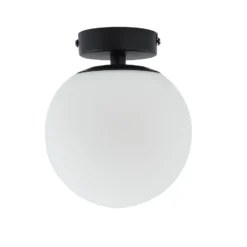 Lucande lámpara de techo Bidolo, negro, cristal, Ø 15 cm, IP44