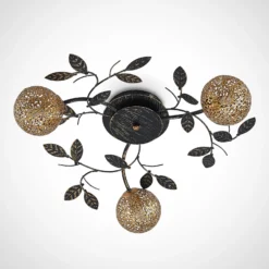 Lucande lámpara de techo Evory, Ø 53 cm, 3 luces, negro/oro, G9