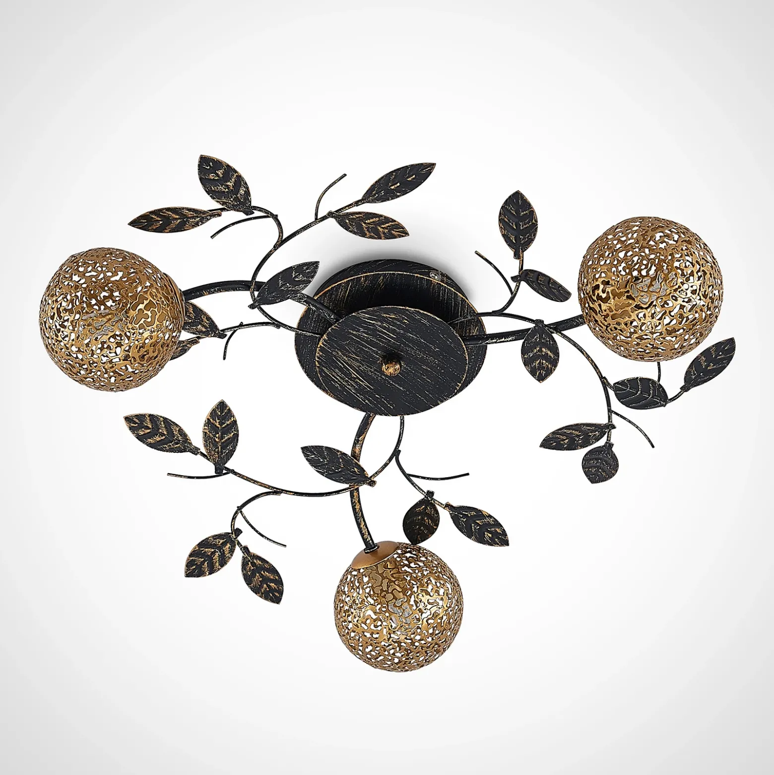 Lucande lámpara de techo Evory, Ø 53 cm, 3 luces, negro/oro, G9